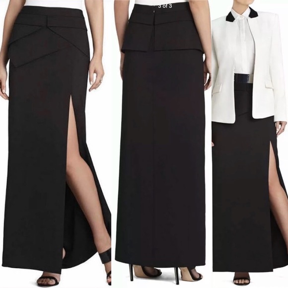Jupe Longue BCBG Max Azria Noir Style Peplum - Taille 0, Neuve Avec étiquettes